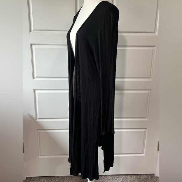 Long Sleeve Black Duster Cardigan Tie Front Knit Lightweight Layering Piece LG - Picture 3 of 8